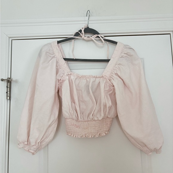 Women's White Smocked Peasant Crop Top - Picture 3 of 8